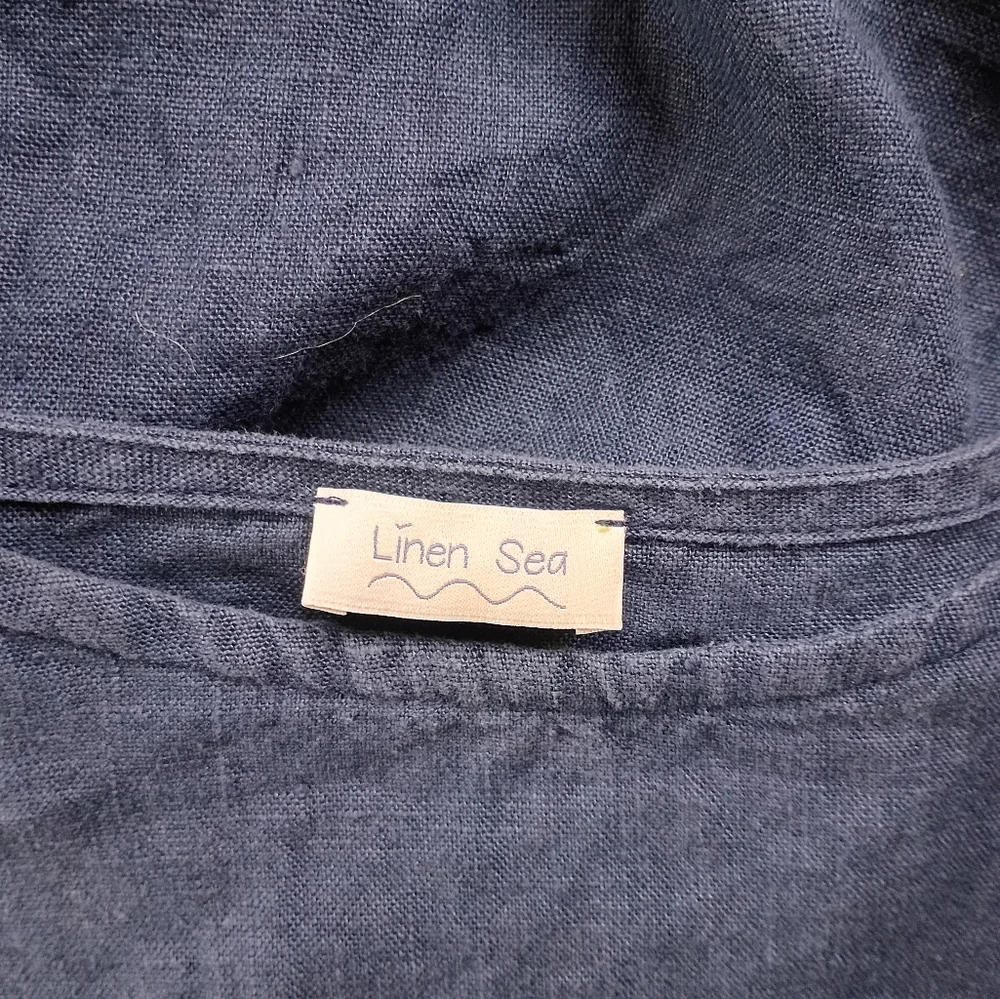 Linen Sea 100% Linen Sheath Shift Dress Blue Handmade Made in Lithuania L/XL - Picture 3 of 4